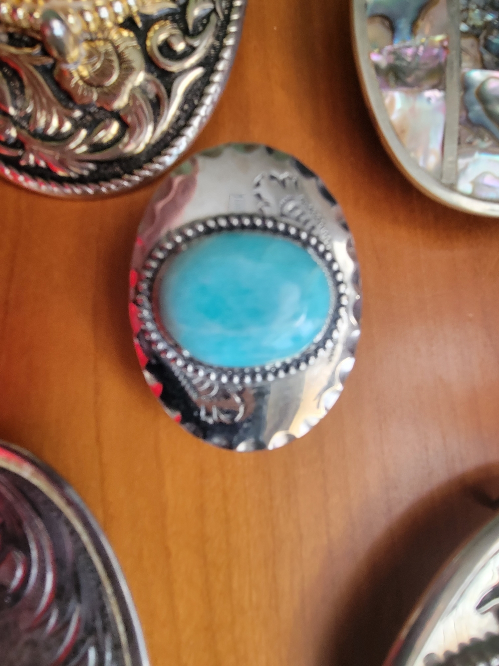 Vintage Lot Of Silver-Tone Belt Buckles with Turquoise and Abalone Accents - Picture 5 of 10